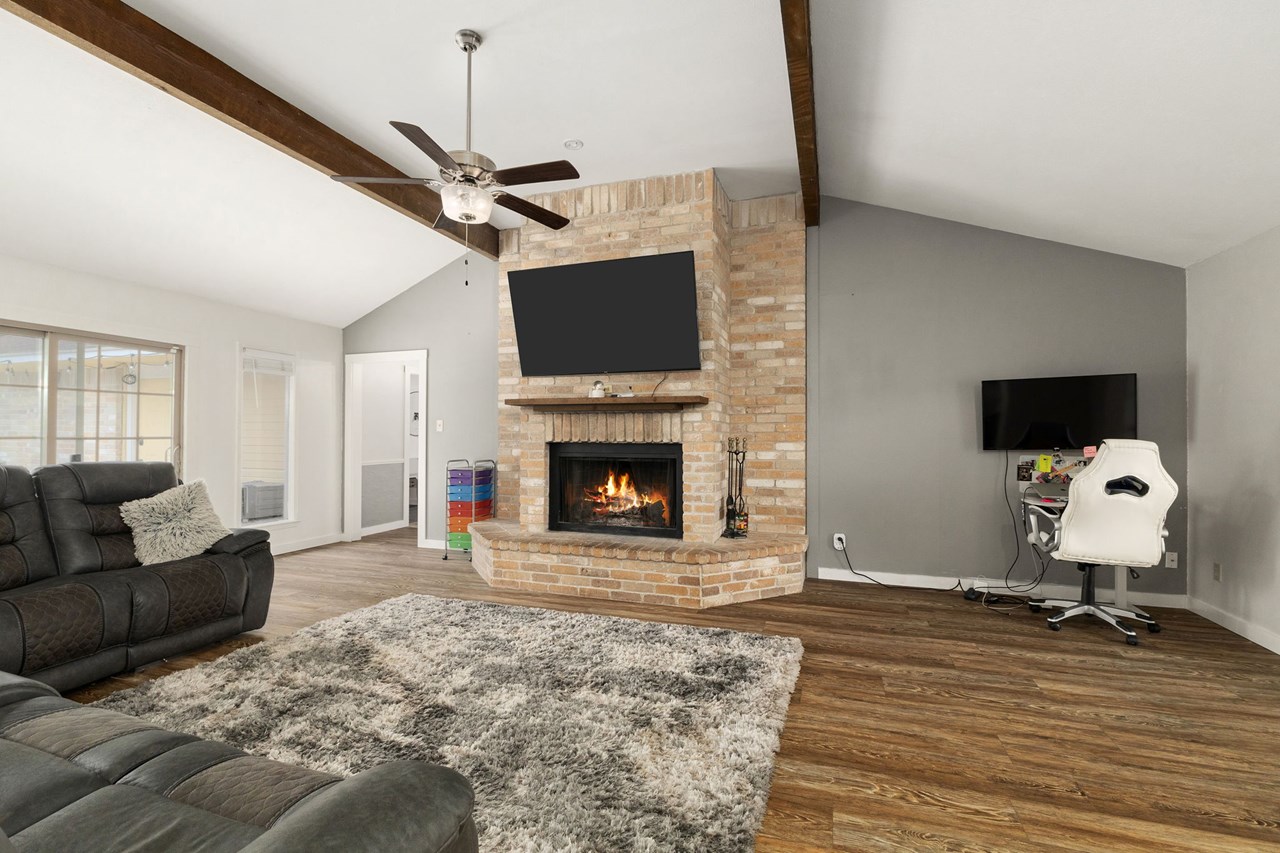living room cozy fireplace